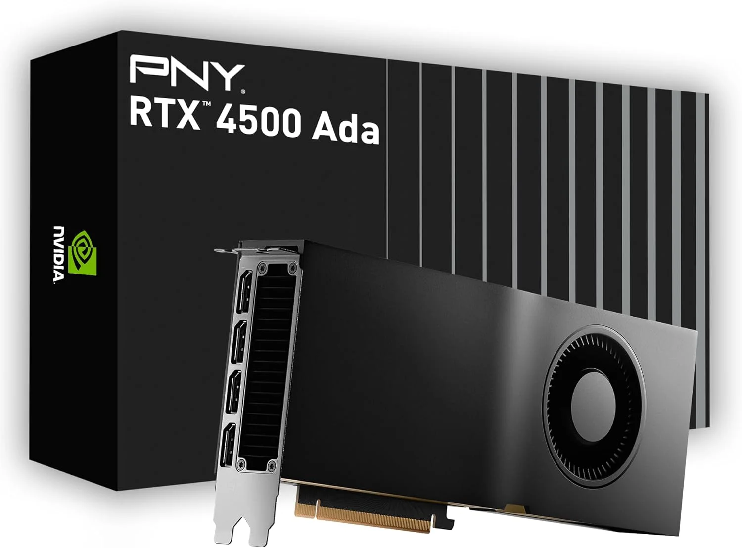 کارت گرافیک PNY NVIDIA RTX 4500 Ada Generation با 24 گیگابایت حافظه GDDR6، اسلات PCI Express 4.0 دوگانه، 4 پورت DisplayPort، پشتیبانی از 8K و فن خنک کننده فعال فوق العاده کم صدا