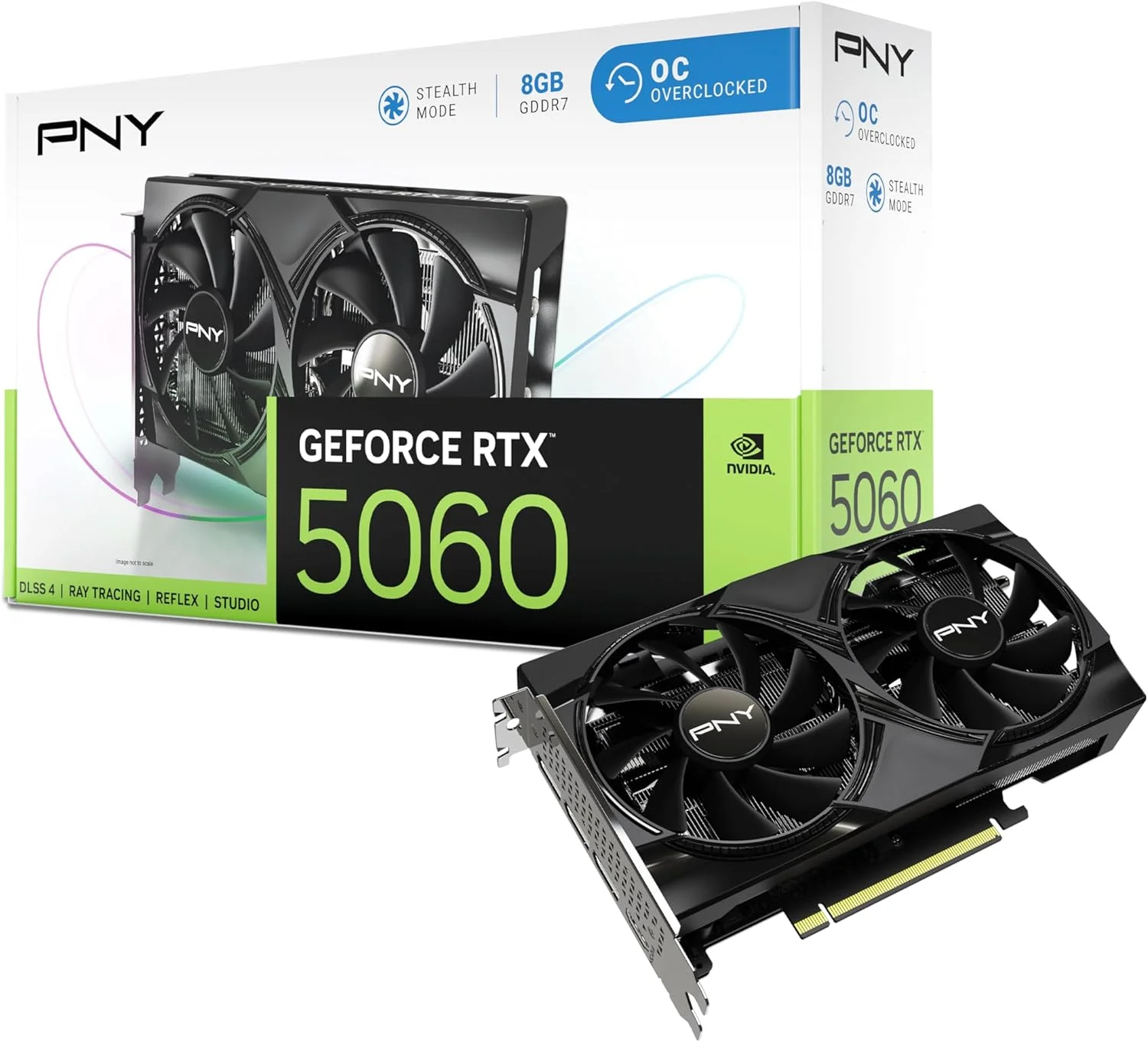 کارت گرافیک PNY NVIDIA GeForce RTX™ 5060 OC با دو فن، (8 گیگابایت GDDR7، 128 بیتی، آماده SFF، PCIe® 5.0، HDMI®/DP 2.1، 2 اسلات، معماری NVIDIA Blackwell، DLSS 4)