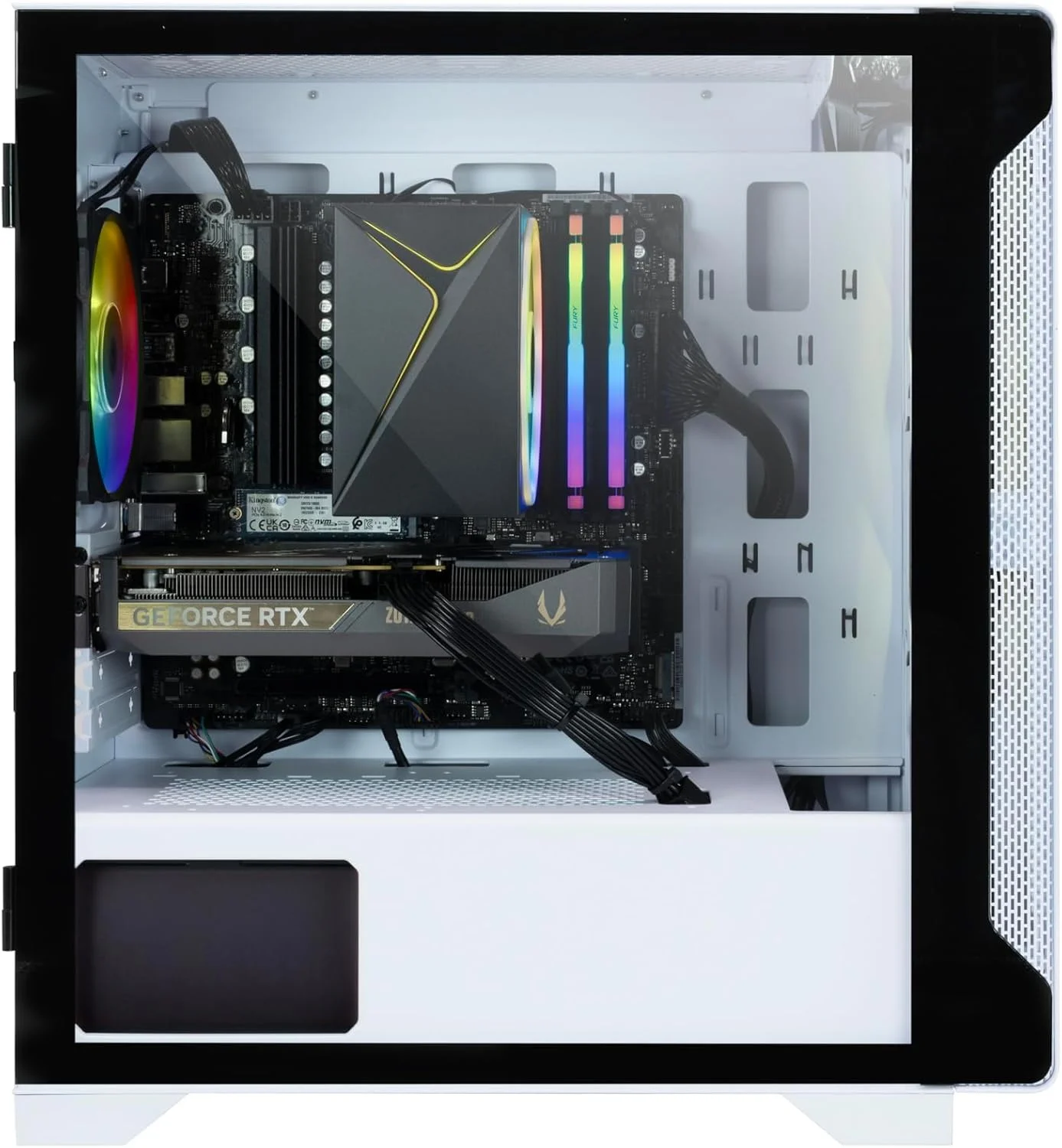 کامپیوتر رومیزی گیمینگ ارتقا یافته با هوش مصنوعی ZOTAC MEK - NVIDIA GeForce RTX 5060، AMD Ryzen 5 7600 تا 5.1 گیگاهرتز، 16 گیگابایت RGB DDR5، 1 ترابایت NVME M.2 SSD، منبع تغذیه 650 وات 80+ Gold، WiFi 5، BT 5.2، ویندوز 11 هوم - تصویر 3