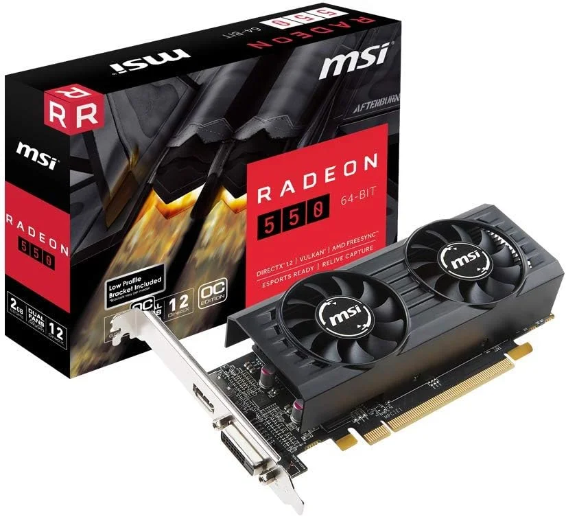 کارت گرافیک MSI Gaming Radeon 550 با 64 بیت HDMI/DVI، حافظه 2GB GDRR5، پشتیبانی از HDCP، DirectX 12 و قابلیت VR (550 2GT LP OC)