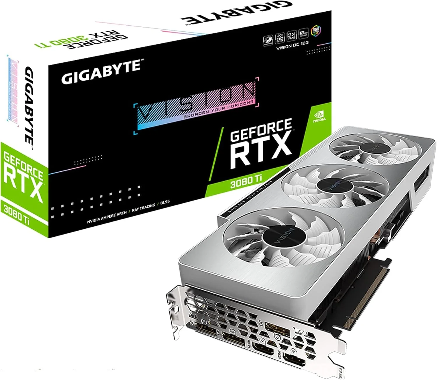 کارت گرافیک GIGABYTE GeForce RTX 3080 Ti Vision OC 12G، سه فن WINDFORCE، حافظه 12GB 384-bit GDDR6X، کارت ویدیو GV-N308TVISION OC-12GD (بازسازی شده)