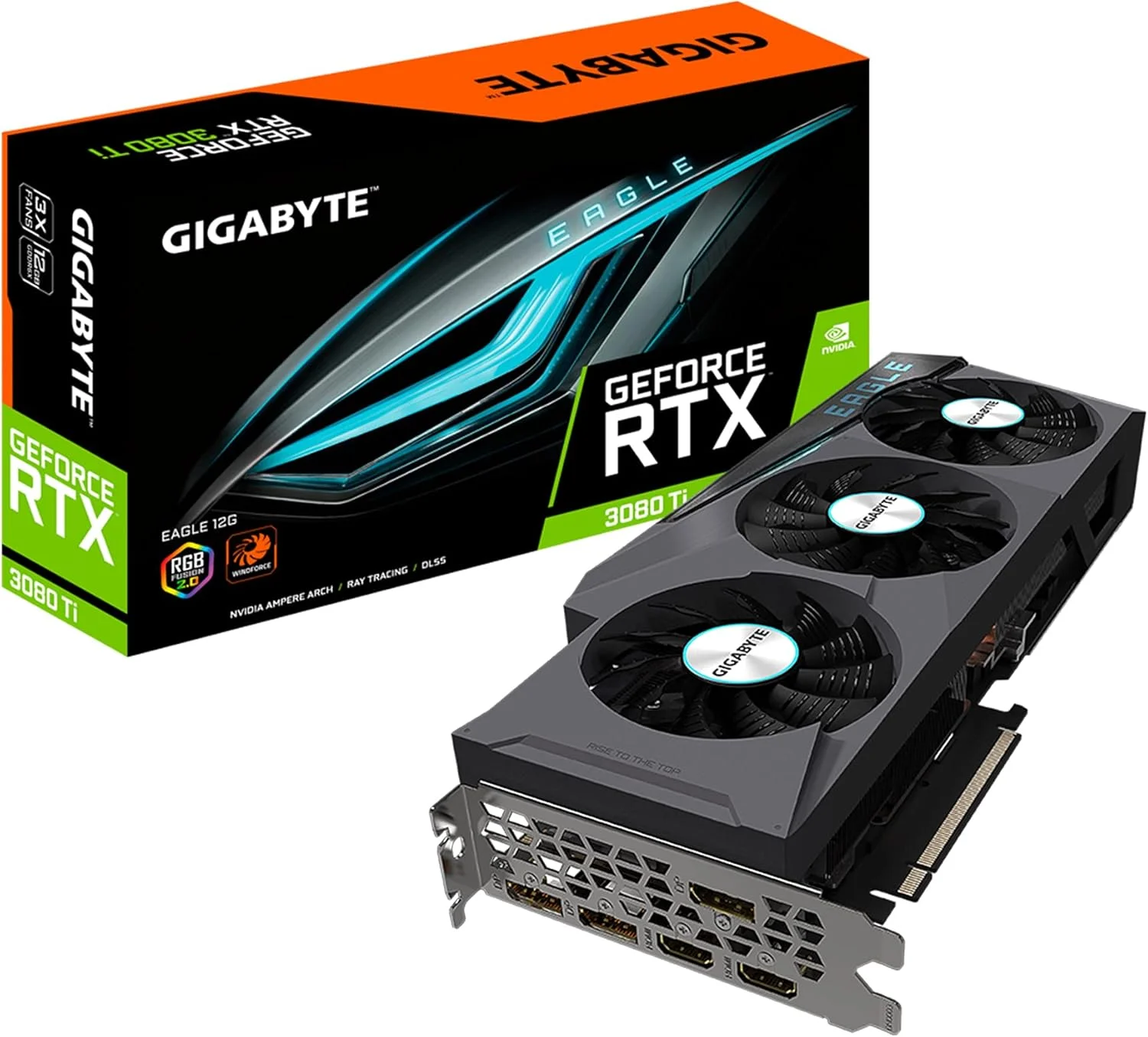 کارت گرافیک GIGABYTE GeForce RTX 3080 Ti Eagle 12G، سه فن WINDFORCE، حافظه 12 گیگابایتی GDDR6X 384 بیتی، کارت ویدیو GV-N308TEAGLE-12GD