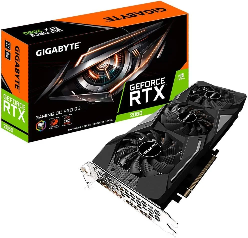 کارت گرافیک گیگابایت GeForce RTX 2060 Gaming OC Pro 6G، دارای 3 فن Windforce، حافظه 6 گیگابایت GDDR6 192 بیتی، کارت ویدیو Gv-N2060GAMINGOC Pro-6GD REV2.0