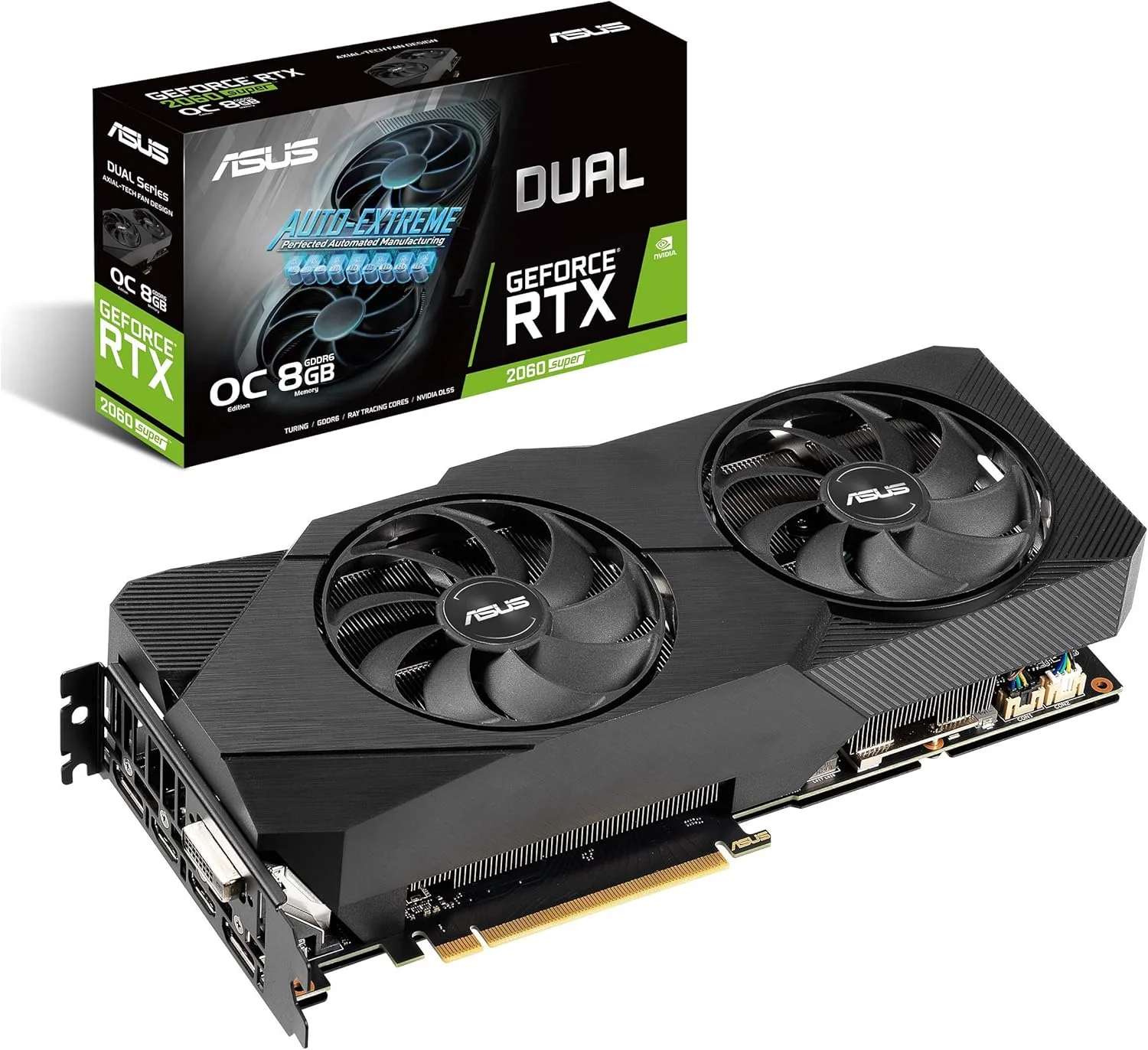 کارت گرافیک گیمینگ ایسوس Dual NVIDIA GeForce RTX 2060 Super EVO V2 OC Edition (PCIe 3.0، حافظه 8GB GDDR6، HDMI، DisplayPort، DVI-D، فن Axial-Tech، فناوری 0dB، DirectCU II، Auto-Extreme)