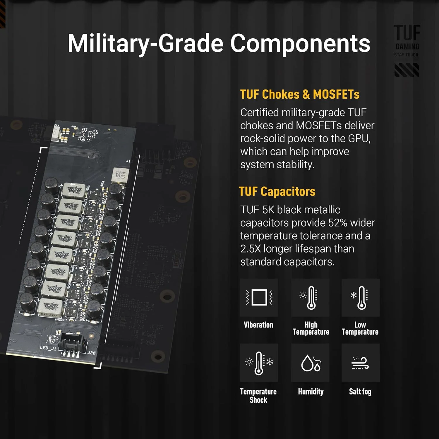 کارت گرافیک گیمینگ ایسوس TUF Gaming GeForce RTX™ 5070 Ti با 16 گیگابایت حافظه GDDR7 OC Edition (PCIe® 5.0, HDMI®/DP 2.1, 3.125-اسلات, قطعات با استاندارد نظامی, پوشش محافظ PCB, فن های axial-tech)