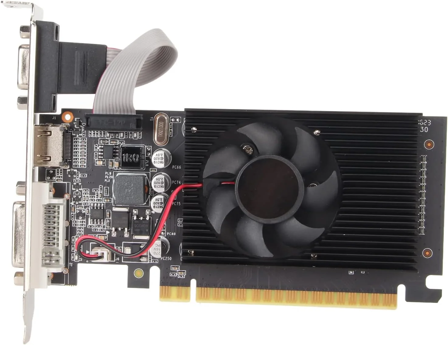 کارت گرافیک Zopsc GT610 با حافظه 2 گیگابایت، دارای پورت های HDMI VGA DVI، PCI Express X16 1.1 خنک کننده سریع 64 بیتی برای کامپیوترهای رومیزی.