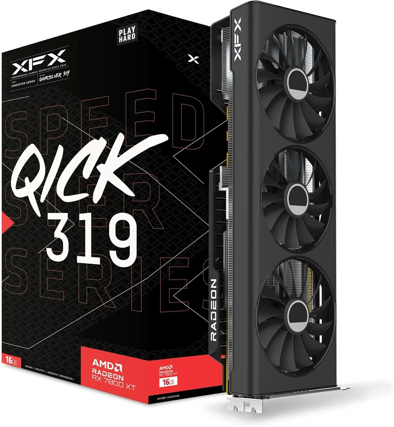 کارت گرافیک گیمینگ XFX Speedster QICK319 RX 7800 XT CORE با 16 گیگابایت حافظه GDDR6، دارای HDMI و 3xDP، AMD RDNA 3 RX-78TQICKF9