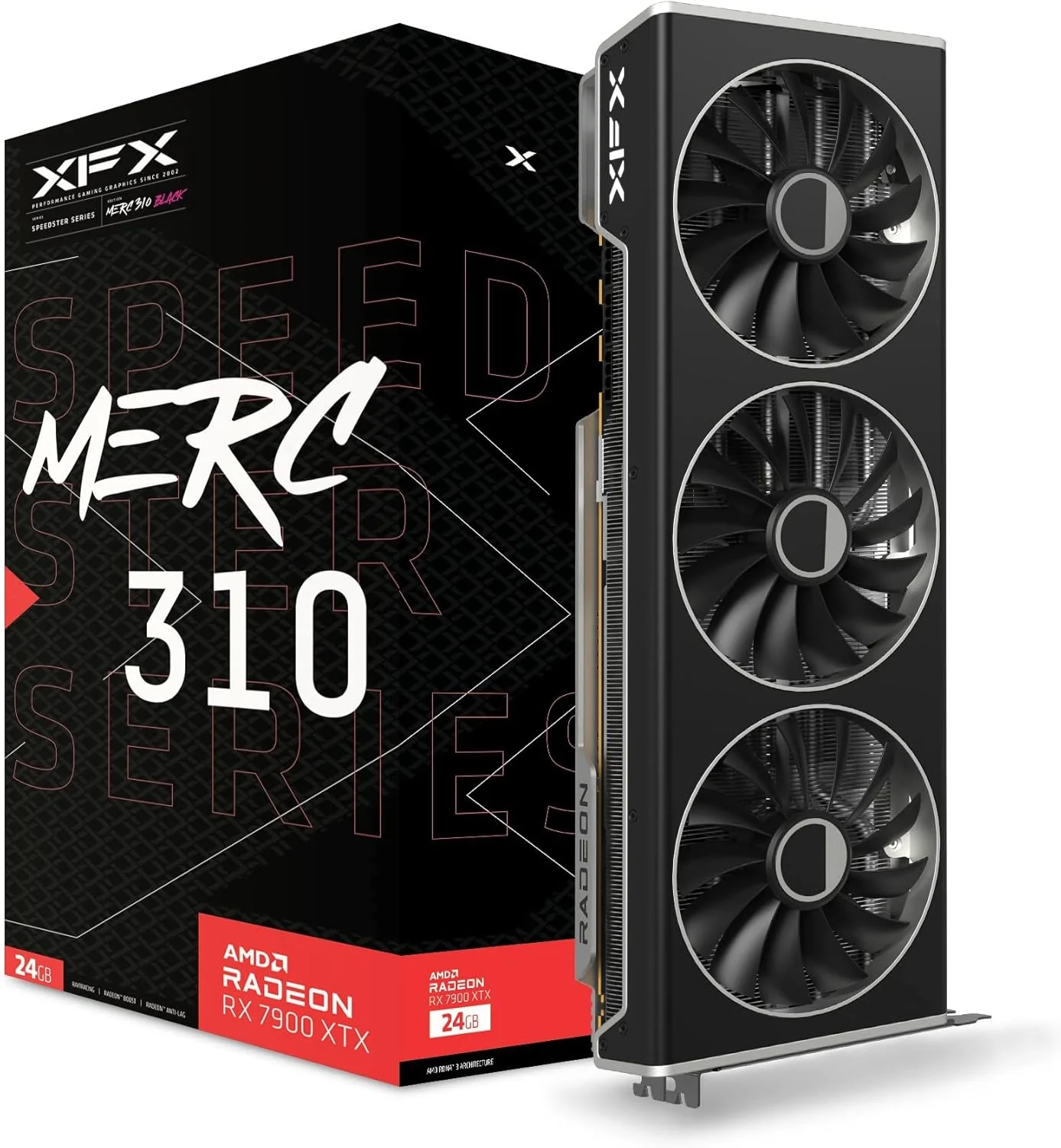 کارت گرافیک گیمینگ مشکی XFX Speedster MERC310 AMD Radeon RX 7900XTX با 24 گیگابایت حافظه GDDR6، معماری AMD RDNA 3 RX-79XMERCB9