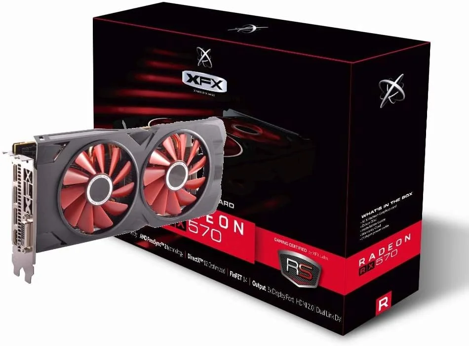 کارت گرافیک AMD XFX Radeon RX 570 RS XXX Edition با فرکانس 1286 مگاهرتز، 8 گیگابایت حافظه GDDR5، پشتیبانی از DX12 VR Ready، بایوس دوگانه، 3 پورت DP HDMI DVI