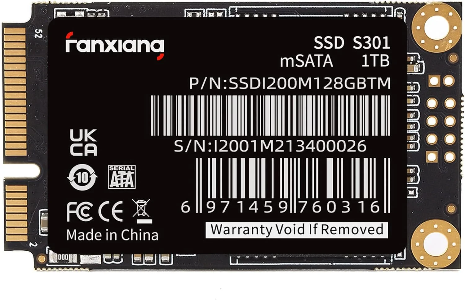 درایو حالت جامد داخلی fanxiang S301 1TB mSATA SSD Mini SATA III 6Gb/s، 3D NAND، سازگار با لپ تاپ، کامپیوتر رومیزی و الترابوک