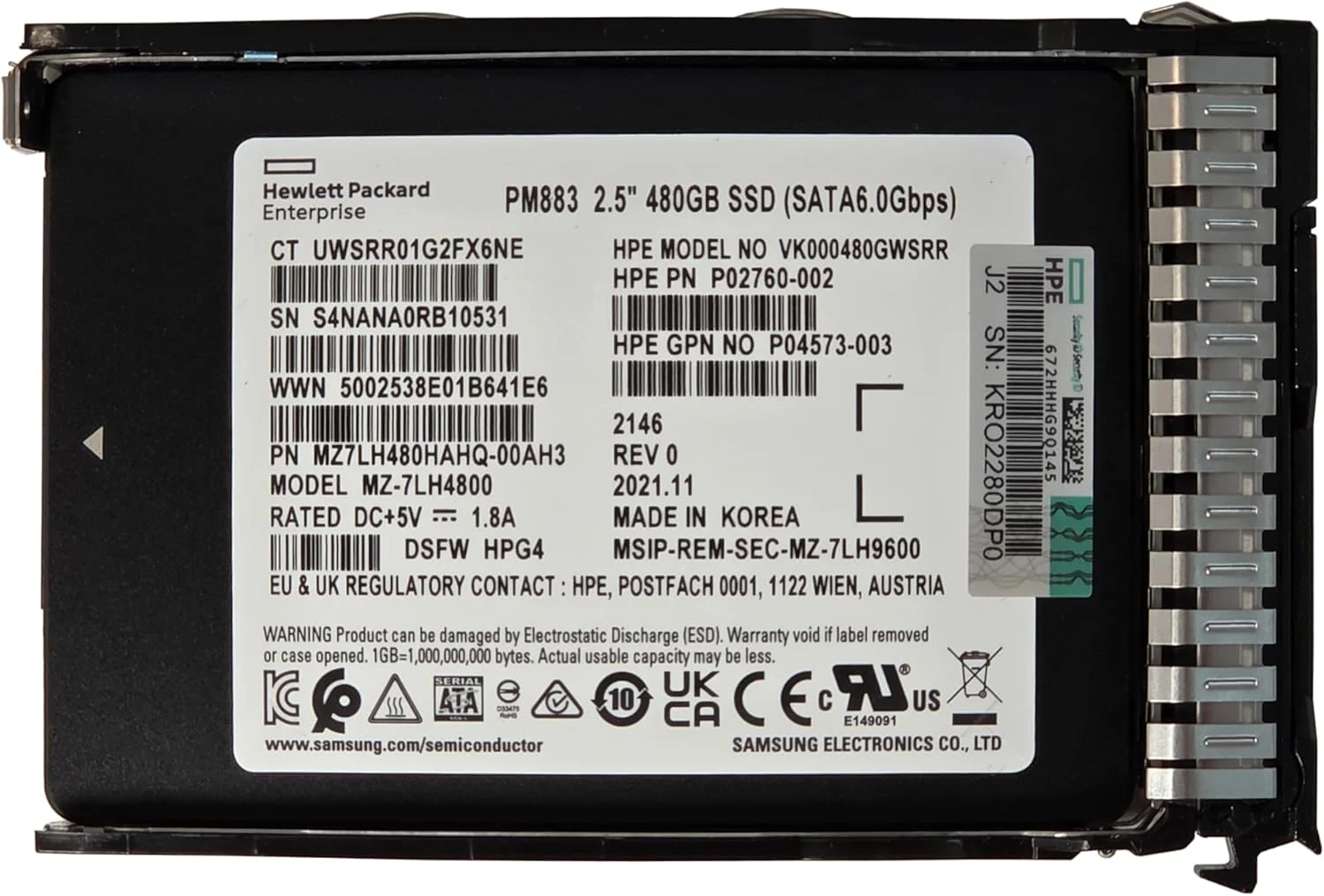 درایو حالت جامد HP Enterprise SSD با ظرفیت 480 گیگابایت، رابط SATA و اندازه 2.5 اینچ، مدل P04560-B21 (P05320-001) درایو حالت جامد HP Enterprise SSD با ظرفیت 480 گیگابایت، رابط SATA و اندازه 2.5 اینچ، مدل P04560-B21 (P05320-001)