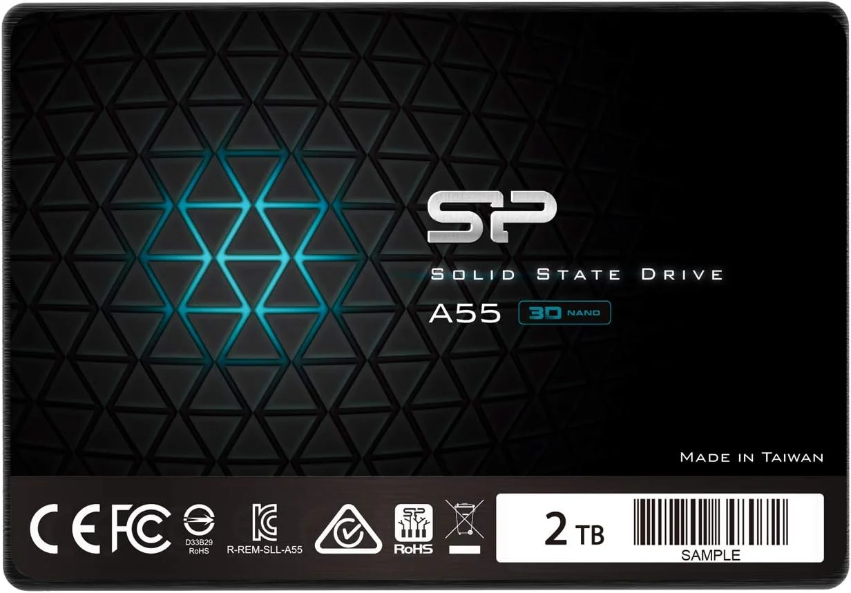 اس اس دی 2 ترابایتی سیلیکون پاور مدل A55، 3D NAND، SATA 3 6Gb/s، سایز 2.5 اینچ و ضخامت 7 میلی‌متر، مناسب PS4، رنگ مشکی