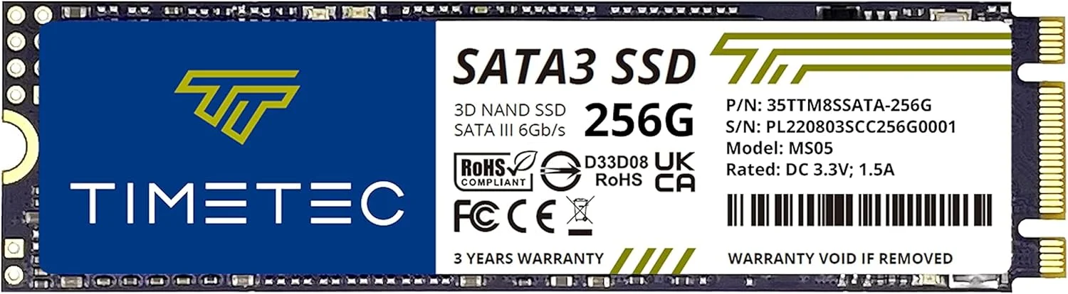 حافظه اس اس دی 256 گیگابایتی Timetec 3D NAND SATA III 6Gb/s M.2 2280 NGFF با سرعت خواندن تا 550 مگابایت بر ثانیه، عملکرد کش SLC، درایو حالت جامد داخلی برای کامپیوتر، لپ تاپ و دسکتاپ (256 گیگابایت)