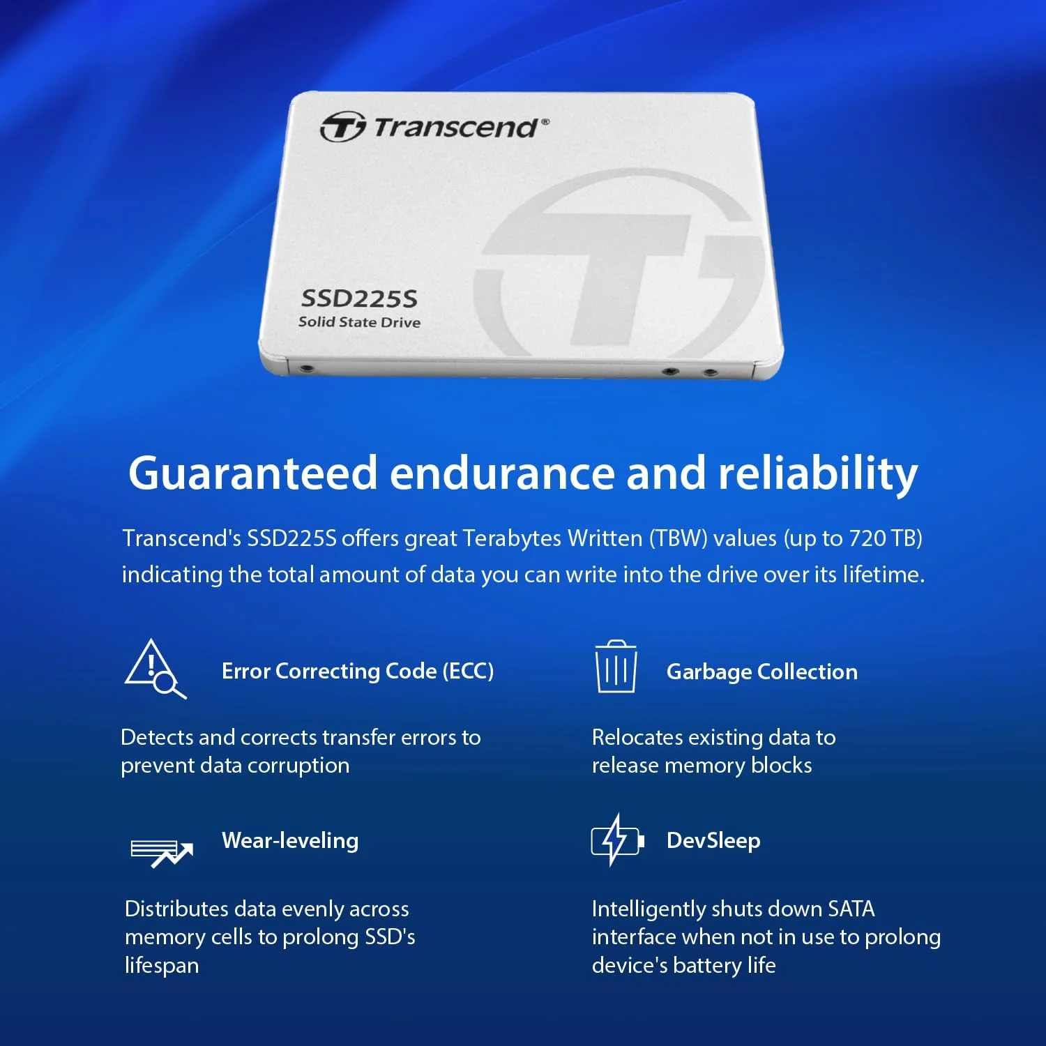 درایو حالت جامد 250 گیگابایتی Transcend 2.5 اینچی SATA III 6Gb/s، تا 500 مگابایت بر ثانیه، سازگار با PS4، لپ‌تاپ، رایانه‌های رومیزی، رایانه‌های شخصی، ارتقاء نوت‌بوک، درایو حالت جامد داخلی با SLC Cache، 3D TLC NAND، موتور RAID، کدگذاری LDPC