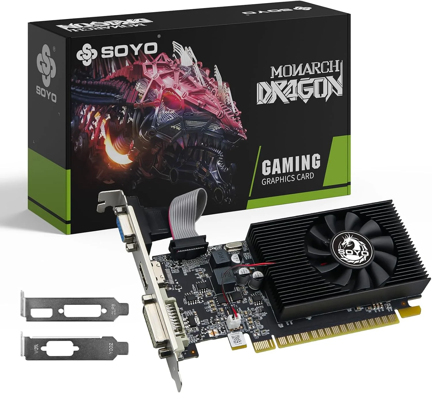 کارت گرافیک SOYO Geforce GT 740 با طراحی باریک، 4 گیگابایت DDR3 128 بیت با خروجی HDMI 2.0/VGA/DVI PCI Express x16 3.0 تک فن