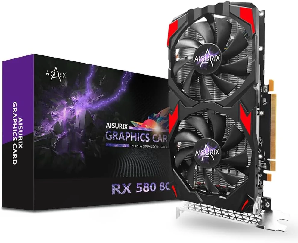 کارت گرافیک AISURIX RX 580، 2048SP، حافظه واقعی 8 گیگابایت، GDDR5، 256 بیت، کارت ویدیویی گیمینگ کامپیوتر، 2XDP، HDMI، PCI Express 3.0 با قابلیت توقف فن برای کامپیوتر رومیزی گیمینگ
