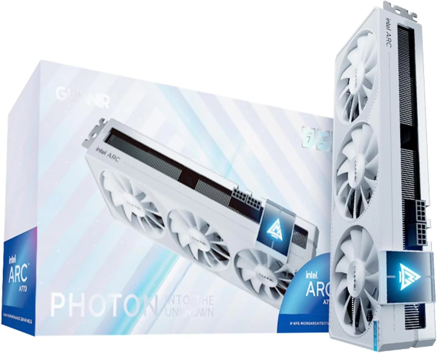 کارت گرافیک GUNNIR Intel Arc A770 Photon 16GB OC GDDR6 2400MHz با سه فن خنک کننده، 2400MHz GDDR6، 3xDP 2.0 + HDMI 2.0، پردازنده گرافیکی Intel برای بازی 4K، تولید محتوا و واقعیت مجازی (A770 Photon 16GB GDDR6 - سفید)