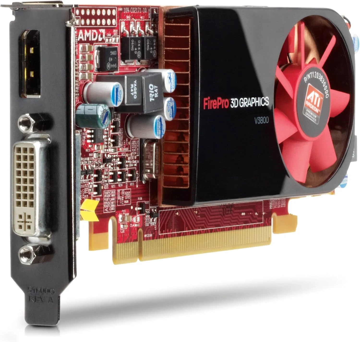 کارت گرافیک ایستگاه کاری ATI FirePro V3800 با 512 مگابایت حافظه، خروجی DVI/DisplayPort و اسلات PCI-Express با طراحی Low Profile، مدل HP 608886-001