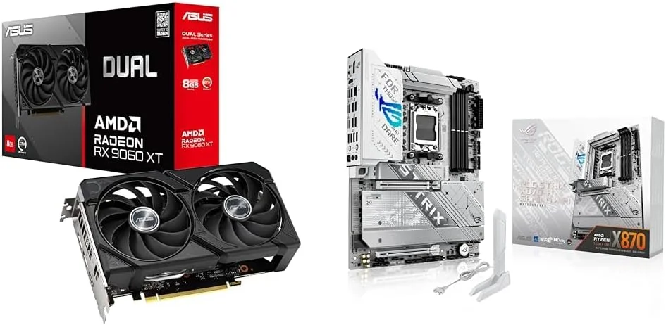باندل کارت گرافیک ASUS Dual Radeon™ RX 9060 XT 8GB GDDR6 + مادربرد ASUS ROG Strix X870-A Gaming WiFi AMD AM5 X870 ATX WiFi 7