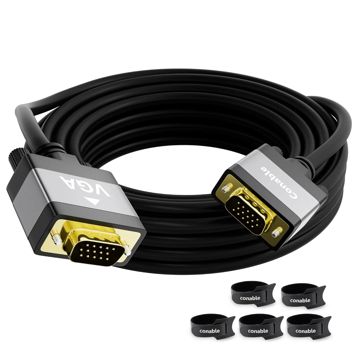 کابل VGA به VGA ده فوتی، کابل آداپتور VGA نر به نر، کانکتورهای استاندارد 15 پین با روکش طلا، بدنه آلومینیومی، 1080P، برای کامپیوتر، لپ تاپ، دسکتاپ، مانیتور، پروژکتور، بازی، HDTV، DVD، مشکی