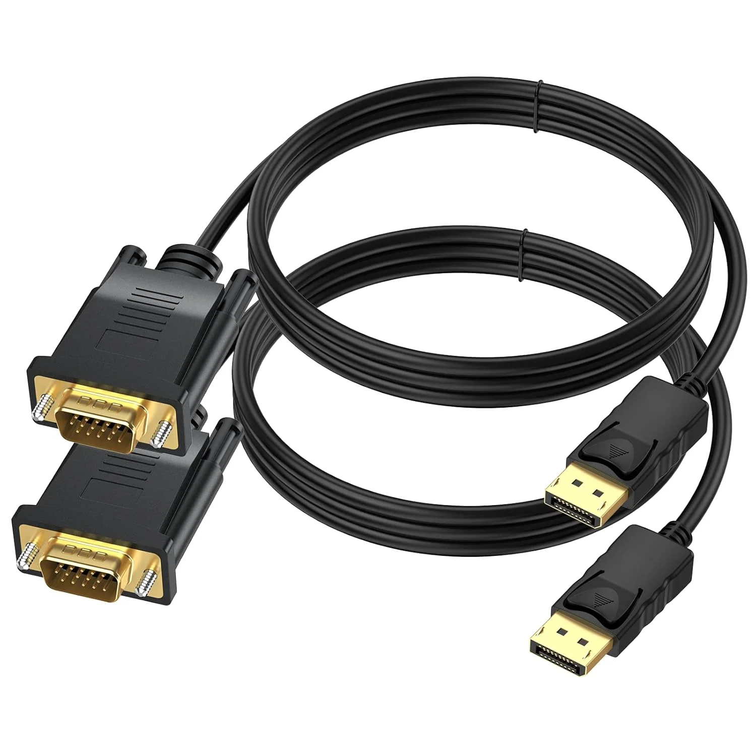 کابل DisplayPort به VGA طول 1.8 متر، بسته 2 عددی کابل تبدیل Display Port DP به VGA نر به نر HD Video 1080P برای کامپیوتر، مانیتور، تلویزیون، پروژکتور
