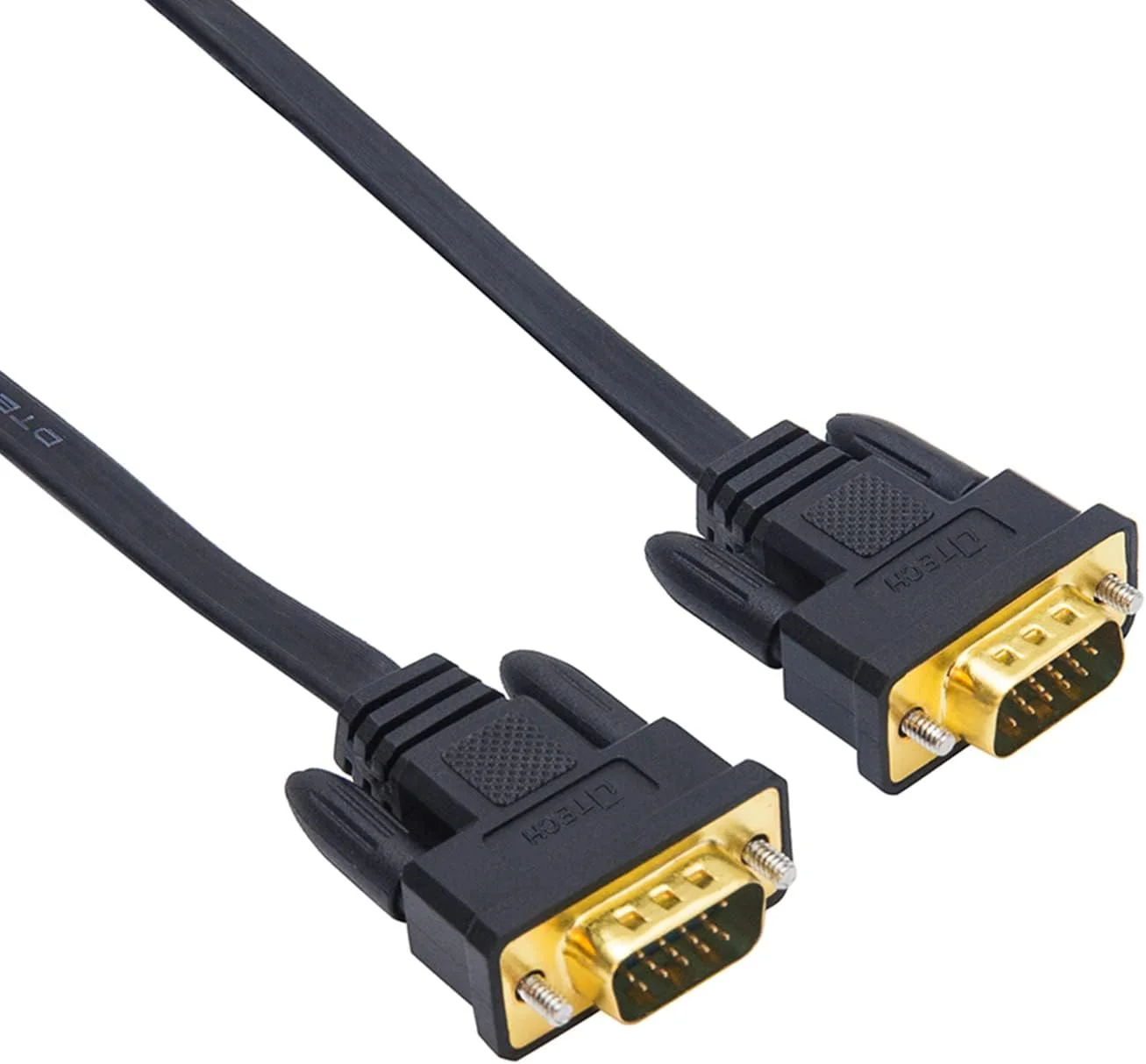 کابل مانیتور کامپیوتر DTech با کانکتور استاندارد 15 پین VGA نر به نر، سیم تخت 1.8 متری برای کامپیوتر رومیزی (مشکی)