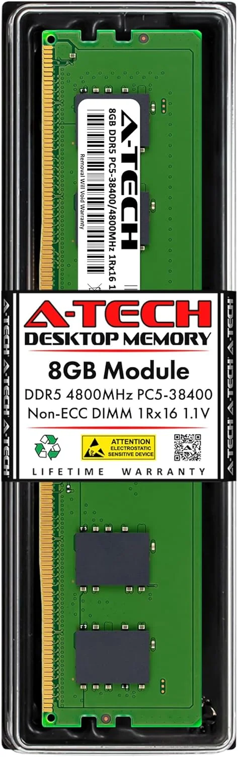 رم ۸ گیگابایتی A-Tech جایگزین برای Crucial CT8G48C40U5 | DDR5 4800MHz PC5-38400 DIMM 1Rx16 1.1V 288-Pin Non-ECC ماژول حافظه دسکتاپ (CT8G48C40U5-ATC)