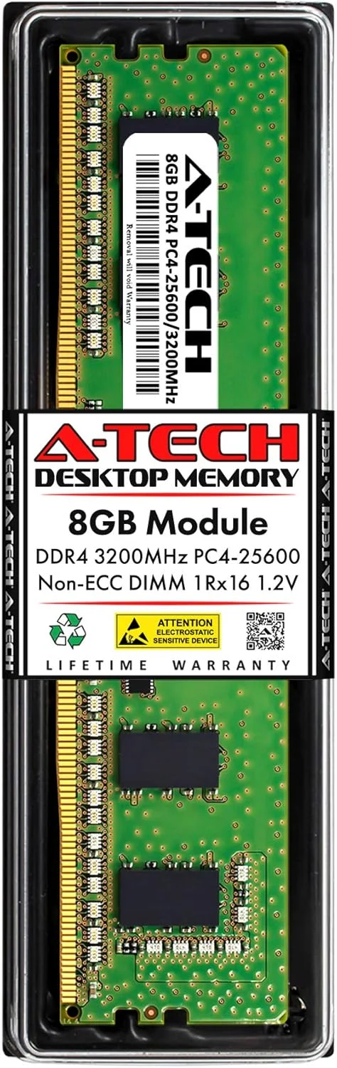 رم ۸ گیگابایتی A-Tech جایگزین برای Samsung M378A1G44CB0-CWE | DDR4 3200MHz PC4-25600 DIMM 1Rx16 1.2V 288-Pin Non-ECC ماژول حافظه دسکتاپ (M378A1G44CB0-CWE-ATC)