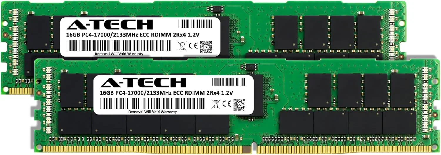 کیت ۳۲ گیگابایتی A-Tech (دو عدد ۱۶ گیگابایتی) DDR4 2133MHz PC4-17000 ECC RDIMM 2Rx4 Dual Rank 1.2V ECC Registered DIMM 288-Pin ماژول های ارتقاء حافظه رم سرور و ایستگاه کاری (سری Enterprise ای-تک)