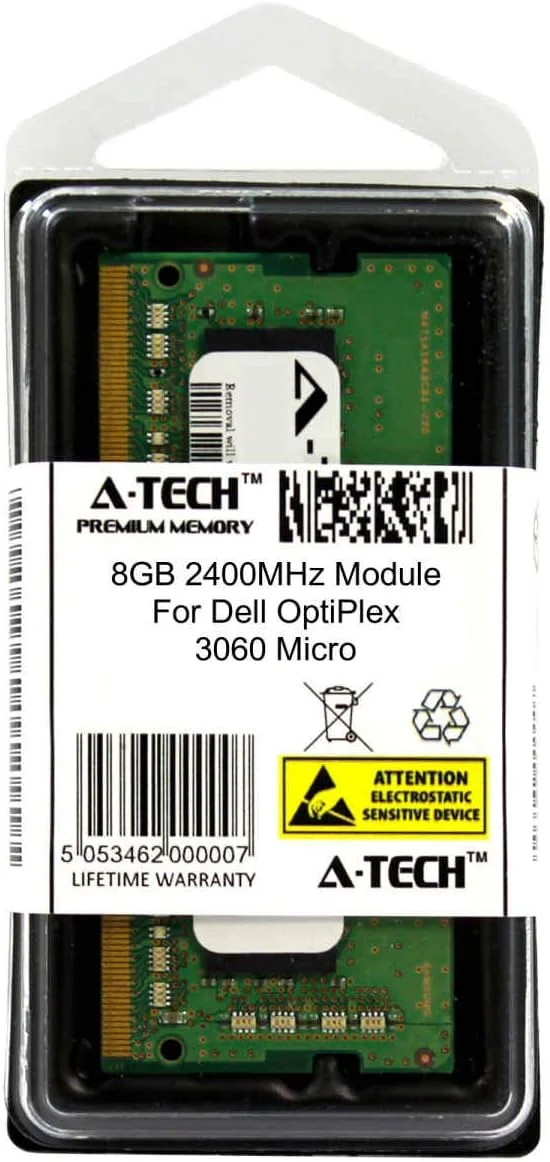 ماژول ۸ گیگابایتی A-Tech سازگار با کامپیوتر رومیزی Dell OptiPlex 3060 Micro Form Factor MFF، رم DDR4 با فرکانس ۲۴۰۰ مگاهرتز (ATMS283814A25827X1)