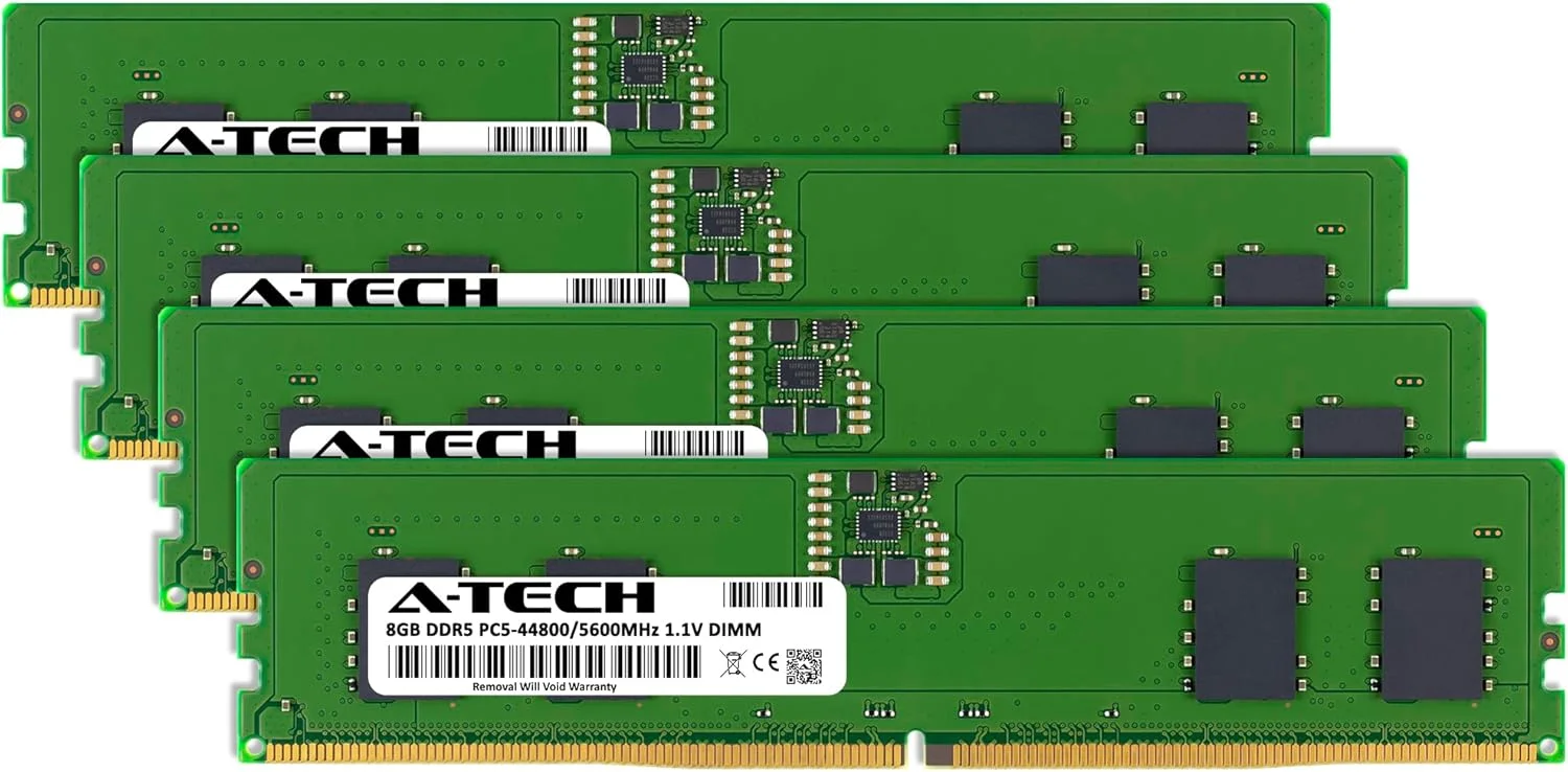کیت ۳۲ گیگابایتی (۴x۸ گیگابایت) رم A-Tech برای مادربرد ASUS ROG Strix Z790-H Gaming WiFi | DDR5 5600MHz PC5-44800 DIMM 1.1V 288-Pin Non-ECC UDIMM ارتقاء حافظه