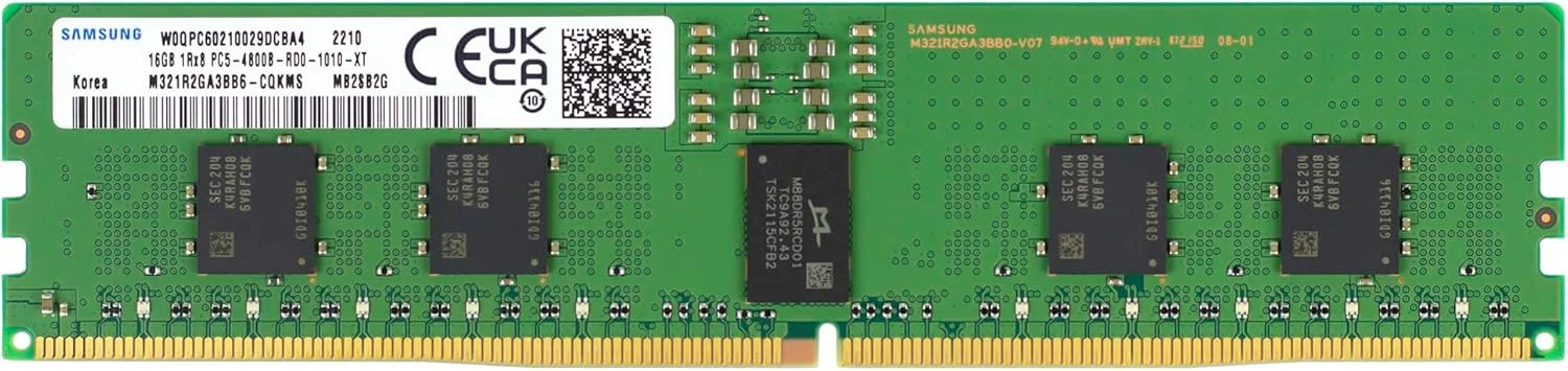 رم سرور 16 گیگابایتی سامسونگ DDR5 4800MHz PC5-38400 ECC RDIMM تک ردیفه 1Rx8 ولتاژ 1.1 ولت، 288 پین مدل M321R2GA3BB6-CQK