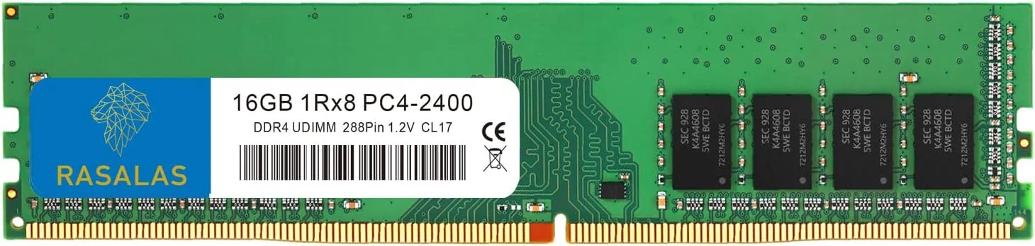 RASALAS رم کامپیوتر رومیزی 16 گیگابایت DDR4 2400MHz PC4-19200 Non-ECC Unbuffered 1.2V CL17 1Rx8 تک کاناله 288 پین UDIMM