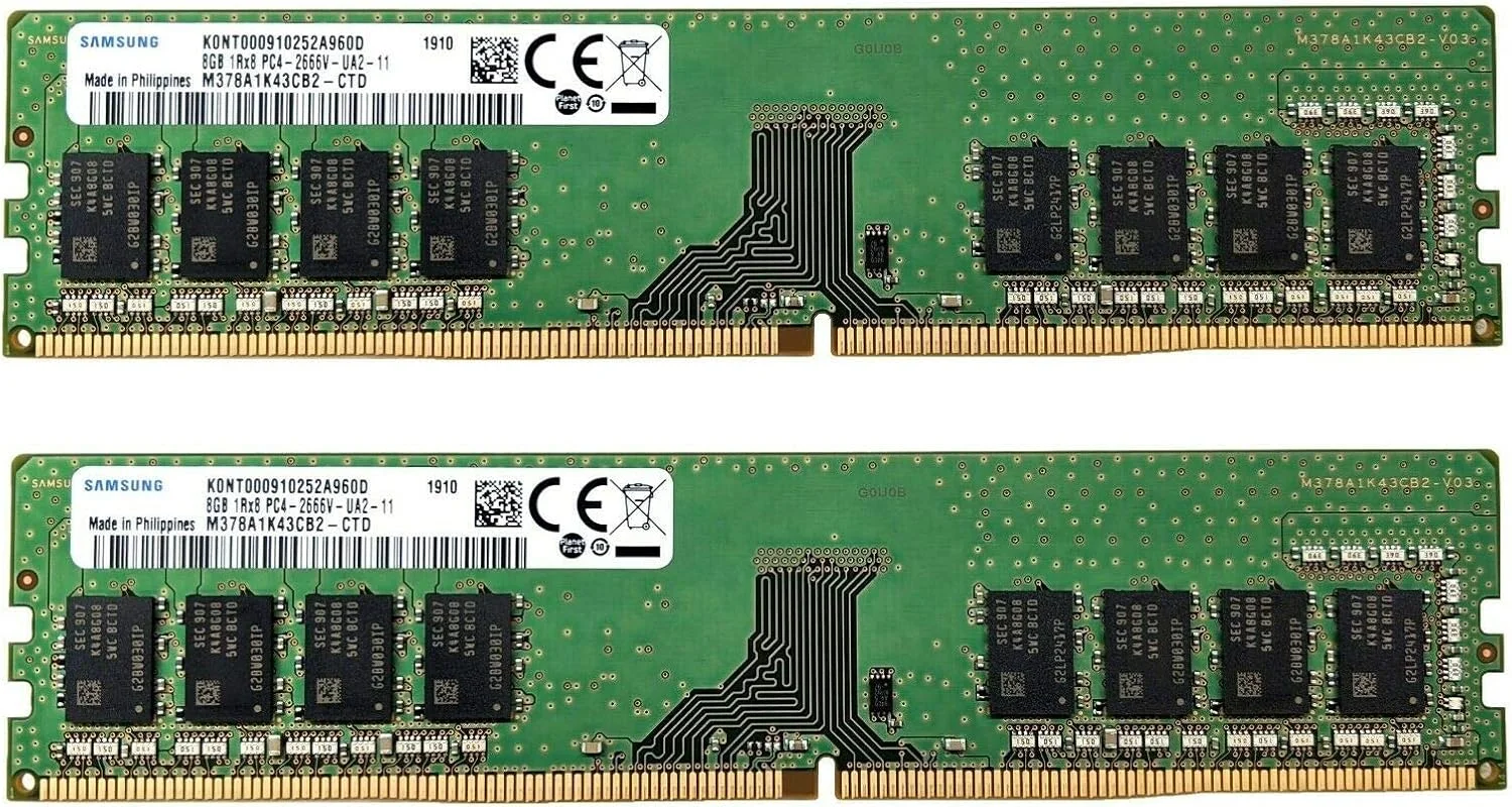 کیت ارتقاء حافظه رم کامپیوتر رومیزی سامسونگ 16 گیگابایت (2x8 گیگابایت) DDR4 2666MHz DIMM PC4-21300 UDIMM Non-ECC 1Rx8 1.2V CL19 288-Pin