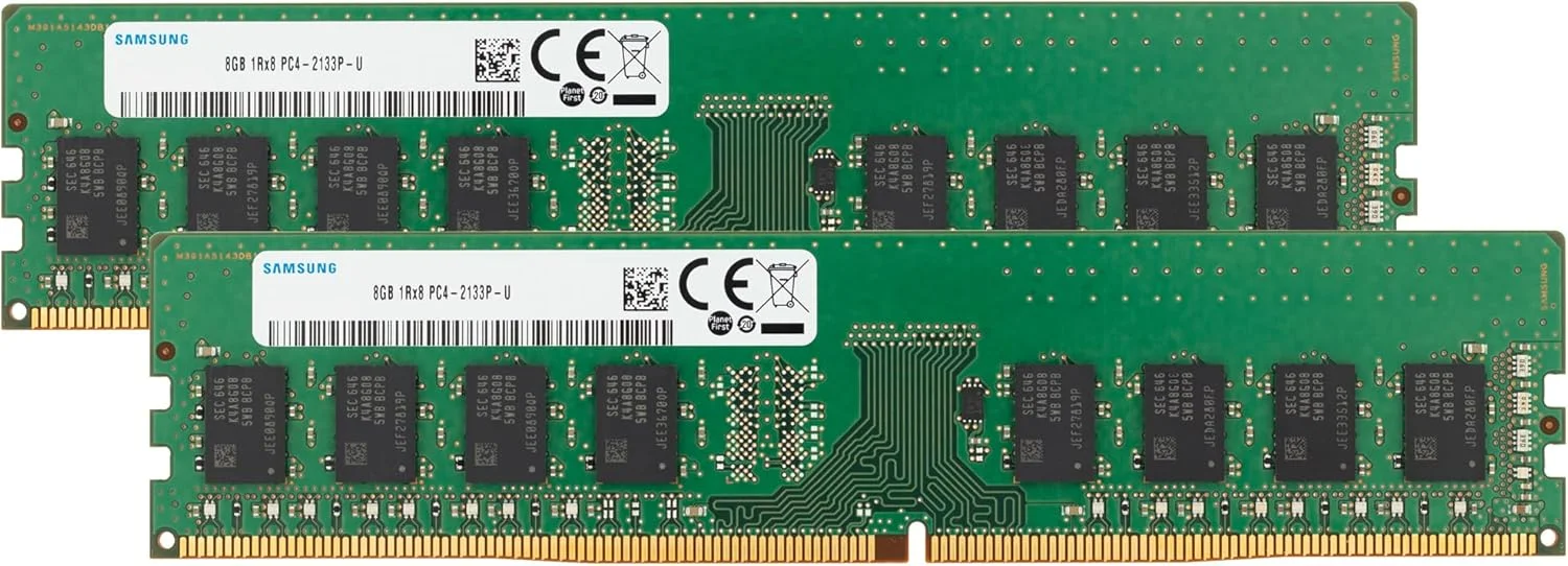 رم کامپیوتر سامسونگ 16 گیگابایت (2x8GB) DDR4 2133MHz PC4-17000 (PC4-2133P) CL15 UDIMM 1Rx8 تک ردیفه 1.2 ولت Non-ECC DIMM 288-Pin