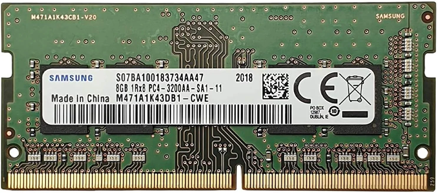 رم لپ تاپ سامسونگ 8 گیگابایت DDR4 3200MHz PC4-25600 (PC4-3200AA) CL22 SODIMM تک ردیفه 1.2 ولت 260 پین