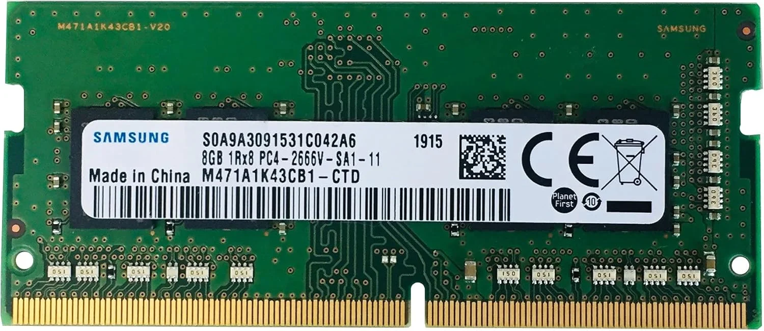 ماژول حافظه SAMSUNG M471A1K43CB1-CTD 2666MHz (8 گیگابایت، 1 عدد 8 گیگابایت، DDR4، 2666 مگاهرتز، 260-Pin SO-DIMM، مشکی، سبز)