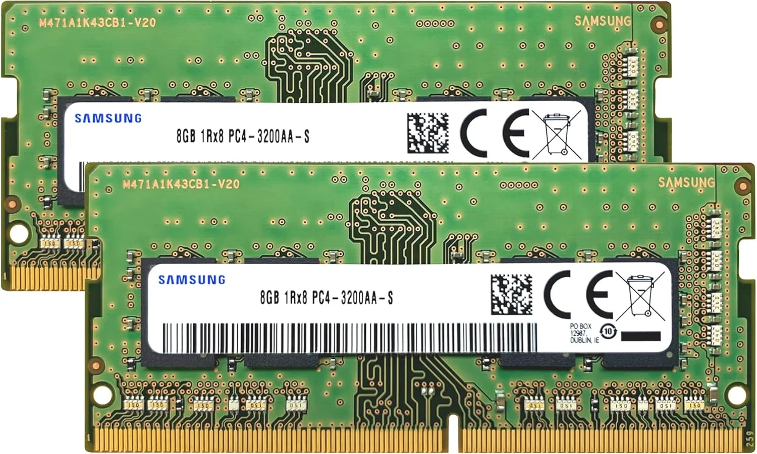 رم لپ تاپ سامسونگ 16 گیگابایت (2x8GB) DDR4 3200MHz PC4-25600 CL22 SODIMM 1Rx8 تک ردیفه 1.2V 260-پین