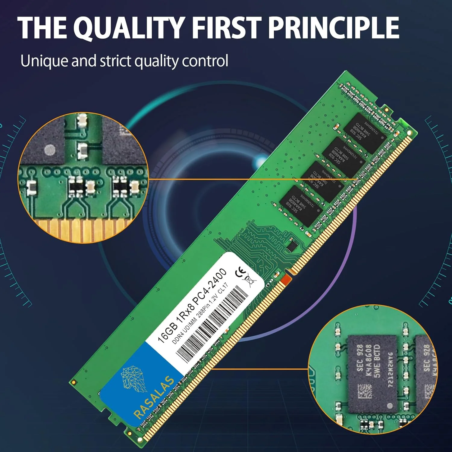 RASALAS رم کامپیوتر رومیزی 16 گیگابایت DDR4 2400MHz PC4-19200 Non-ECC Unbuffered 1.2V CL17 1Rx8 تک کاناله 288 پین UDIMM