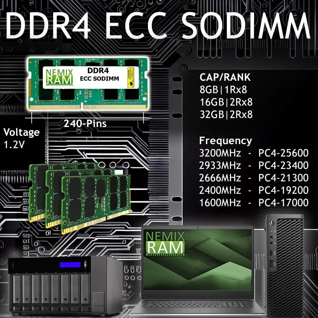 رم ۳۲ گیگابایتی نمیکس (۱X۳۲GB) DDR4 2666MHZ PC4-21300 2Rx8 1.2V CL19 260-PIN ECC SODIMM سازگار با سامسونگ M474A4G43MB1-CTD حافظه غیر بافر ECC