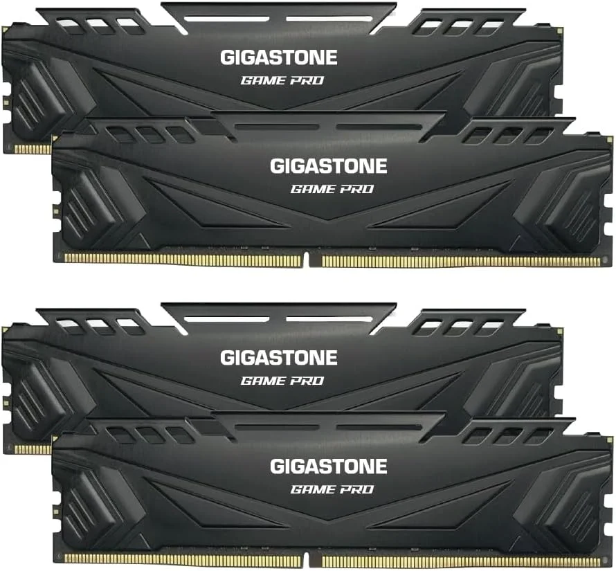 【رم DDR4】 کیت ۶۴ گیگابایتی GIGASTONE Game PRO (چهار عدد ۱۶ گیگابایتی) DDR4 3200MHz PC4-25600 CL16-18-18-40 حافظه دسکتاپ گیمینگ – پشتیبانی از XMP 2.0 / AMD، 1.35V UDIMM 288-Pin، Unbuffered Non-ECC، رم با عملکرد بالا (مشکی)