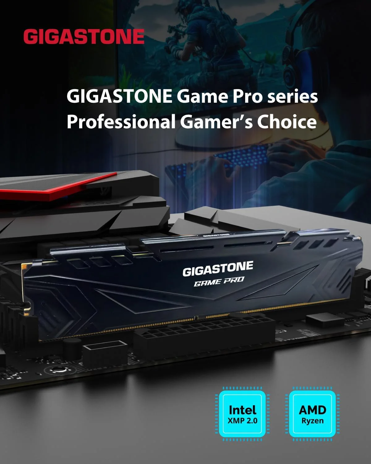 【رم DDR4】 کیت ۶۴ گیگابایتی GIGASTONE Game PRO (چهار عدد ۱۶ گیگابایتی) DDR4 3200MHz PC4-25600 CL16-18-18-40 حافظه دسکتاپ گیمینگ – پشتیبانی از XMP 2.0 / AMD، 1.35V UDIMM 288-Pin، Unbuffered Non-ECC، رم با عملکرد بالا (مشکی)