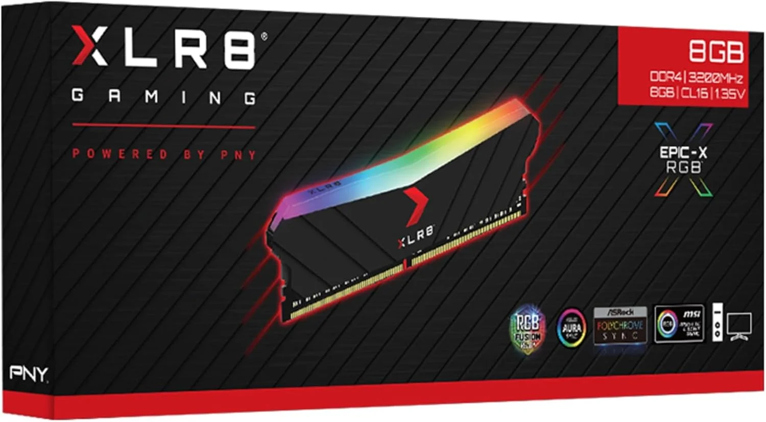 رم دسکتاپ گیمینگ PNY XLR8 با نورپردازی RGB، ظرفیت 8 گیگابایت، DDR4 3200MHz (PC4-25600) CL16 1.35V مدل MD8GD4320016XRGB