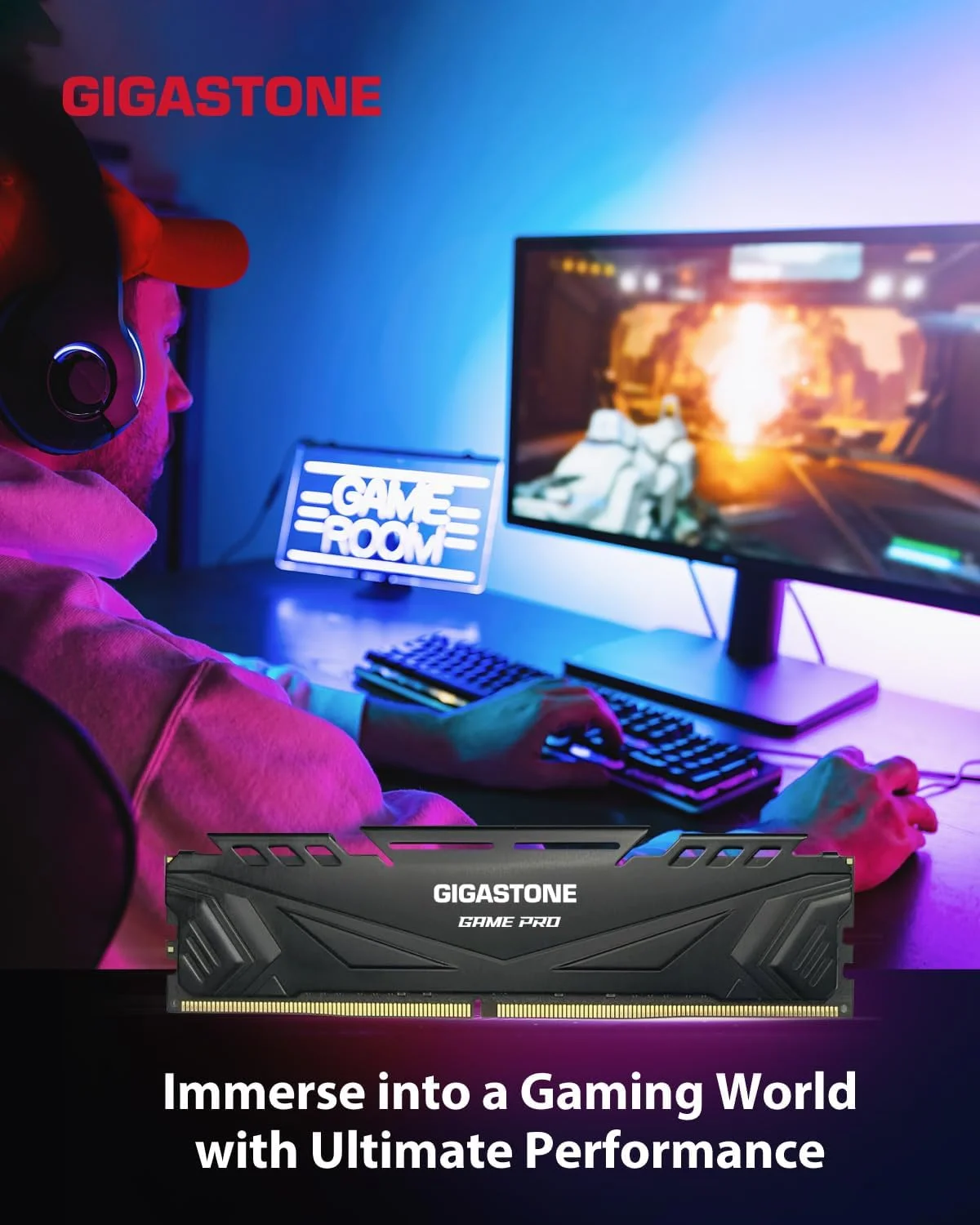 【رم DDR4】 کیت ۶۴ گیگابایتی GIGASTONE Game PRO (چهار عدد ۱۶ گیگابایتی) DDR4 3200MHz PC4-25600 CL16-18-18-40 حافظه دسکتاپ گیمینگ – پشتیبانی از XMP 2.0 / AMD، 1.35V UDIMM 288-Pin، Unbuffered Non-ECC، رم با عملکرد بالا (مشکی)