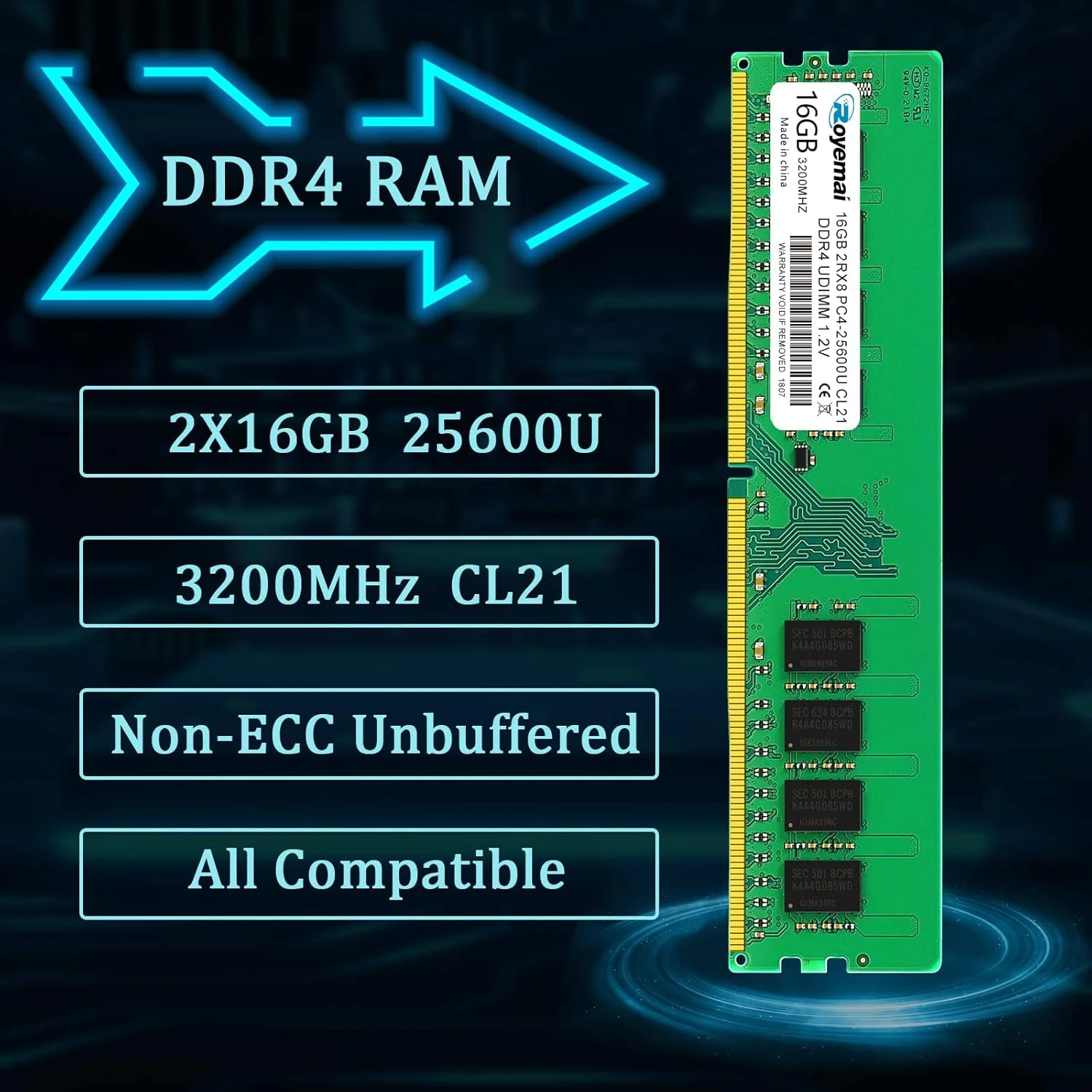 کیت 32 گیگابایتی PC4-25600 DDR4 3200 32 گیگابایت (2x16 گیگابایت) رم PC4 25600U 3200MHZ 2Rx8 288-پین 1.2 ولت 32G ارتقاء حافظه برای دسکتاپ