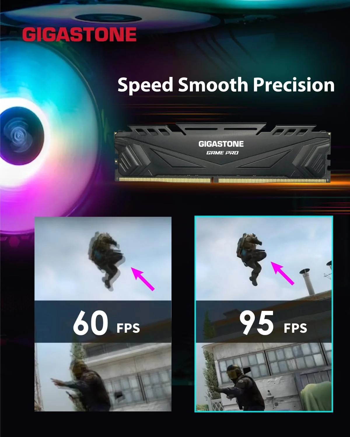 【رم DDR4】 کیت ۶۴ گیگابایتی GIGASTONE Game PRO (چهار عدد ۱۶ گیگابایتی) DDR4 3200MHz PC4-25600 CL16-18-18-40 حافظه دسکتاپ گیمینگ – پشتیبانی از XMP 2.0 / AMD، 1.35V UDIMM 288-Pin، Unbuffered Non-ECC، رم با عملکرد بالا (مشکی)