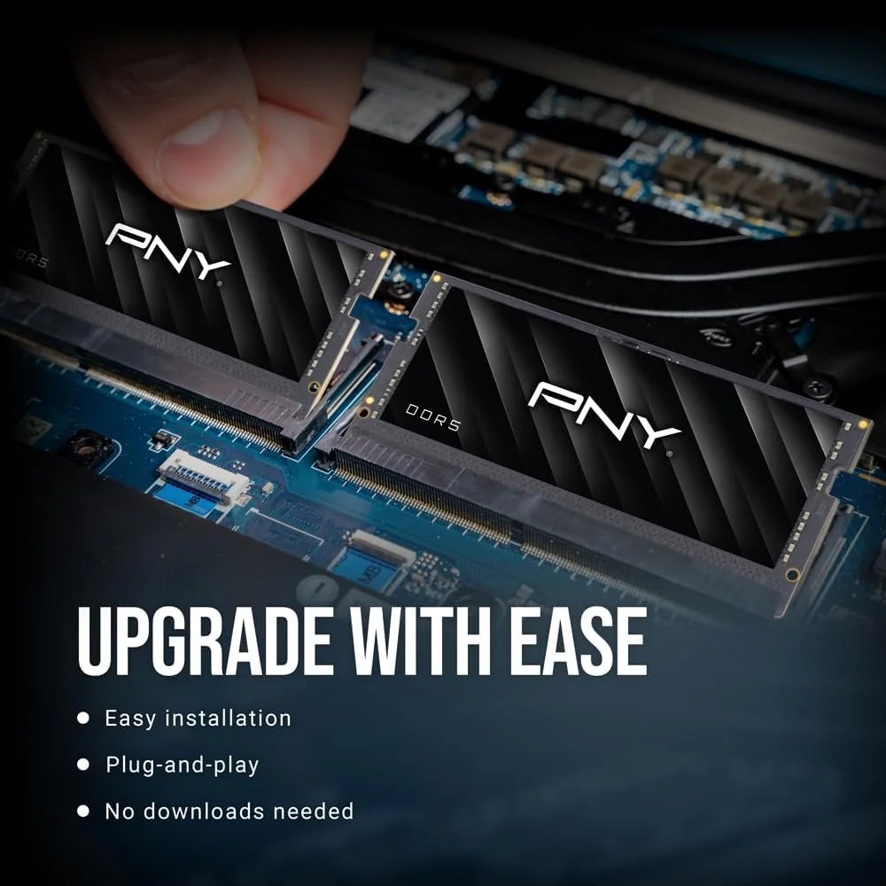 PNY Performance 64 گیگابایت (2x32 گیگابایت) DDR5 DRAM 5600 مگاهرتز (PC5-44800) – CL46-46-46-90 (سازگار با 5200 مگاهرتز، 4800 مگاهرتز)، 1.1 ولت، 262 پین Non-ECC – کیت حافظه کامپیوتر نوت بوک/لپ تاپ (SODIMM) – MN64GK2D55600-TB PNY Performance 64 گیگابایت (2x32 گیگابایت) DDR5 DRAM 5600 مگاهرتز (PC5-44800) – CL46-46-46-90 (سازگار با 5200 مگاهرتز، 4800 مگاهرتز)، 1.1 ولت، 262 پین Non-ECC – کیت حافظه کامپیوتر نوت بوک/لپ تاپ (SODIMM) – MN64GK2D55600-TB