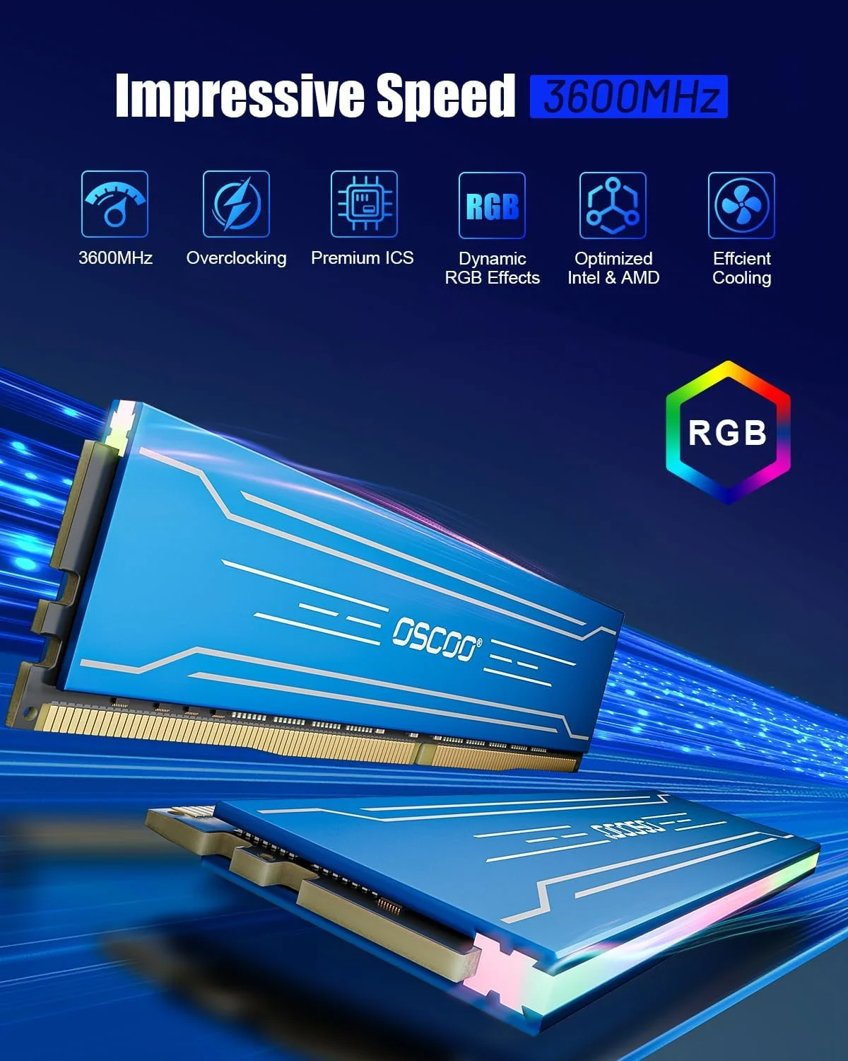 کیت رم دسکتاپ DDR4 شانزده گیگابایت (2×8GB) 3600MHz CL22 RGB – حافظه گیمینگ دو کاناله با نورپردازی RGB آدرس پذیر، Intel XMP 3.0 & AMD Expo Ready، DIMM های اورکلاک برای کامپیوترهای شخصی