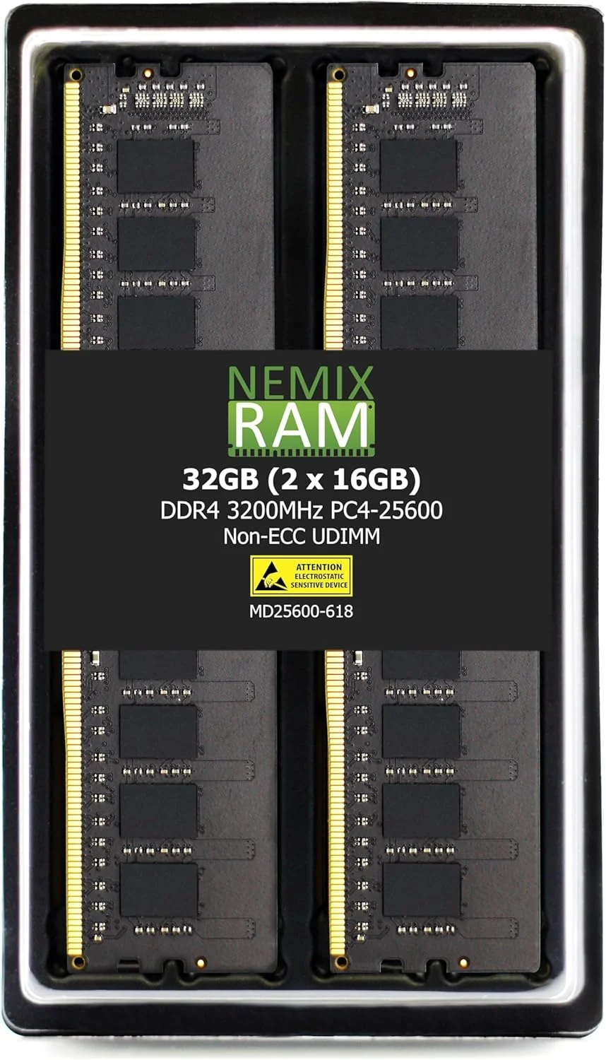 کیت رم دسکتاپ NEMIX RAM با ظرفیت 32 گیگابایت (2 عدد 16 گیگابایتی) DDR4 3200MHZ PC4-25600 1Rx8 1.2V CL22 288-PIN Non-ECC Unbuffered UDIMM سازگار با مادربرد ASRock TRX40 Taichi