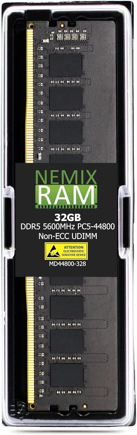رم دسکتاپ 32 گیگابایتی NEMIX RAM (یک عدد 32 گیگابایتی) DDR5 5600MHZ PC5-44800 2Rx8 1.1V CL46 288-PIN Non-ECC Unbuffered UDIMM سازگار با مادربرد MSI B650 Gaming Plus WiFi
